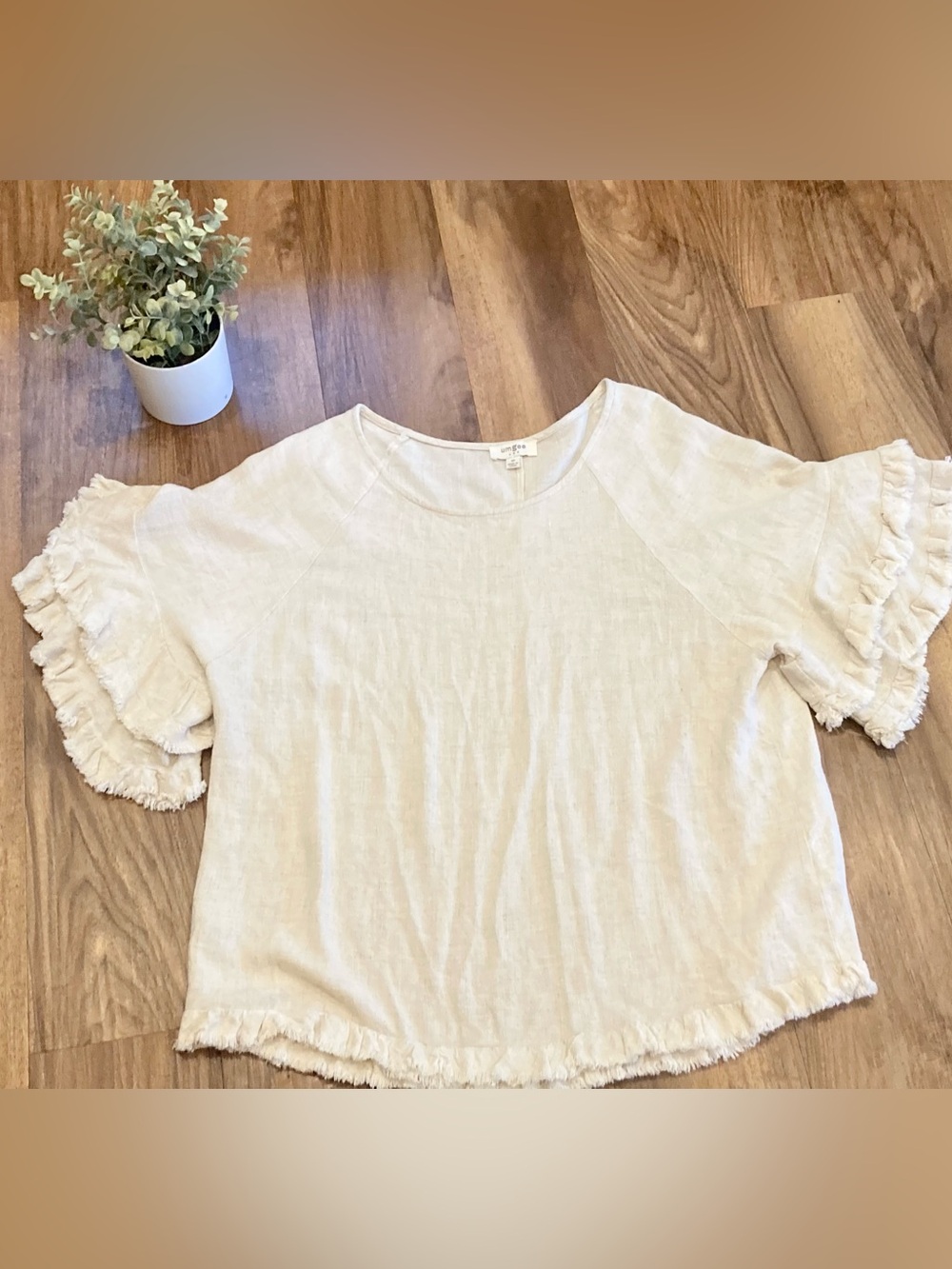Umgee Cream Linen Cotton-Blend Boho Top